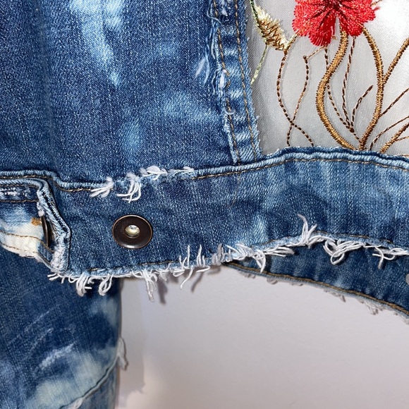Custom Tie Dye Bleached & Distressed Denim/Jean Jacket with Embellished Tulle XL - Picture 11 of 12